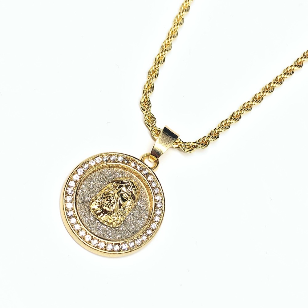 Iced out 14kt gold plated cz Jesus head with chain